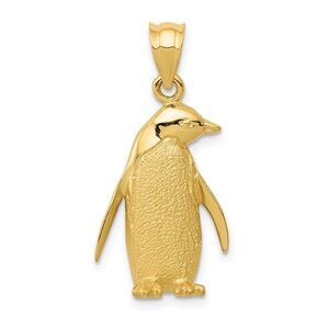 14k Yellow Gold Textured Penguin Pendant